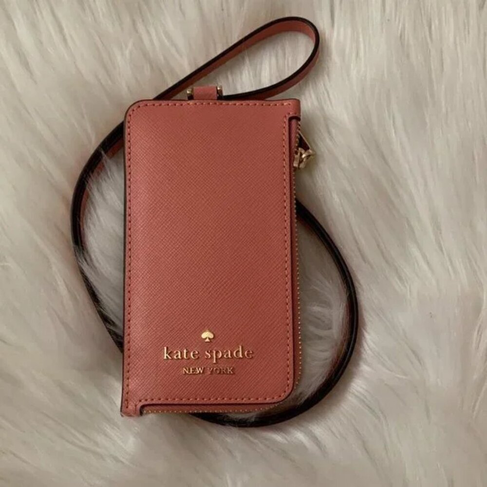 Kate spade Madison Card Case Lanyard Terracotta tile Pink